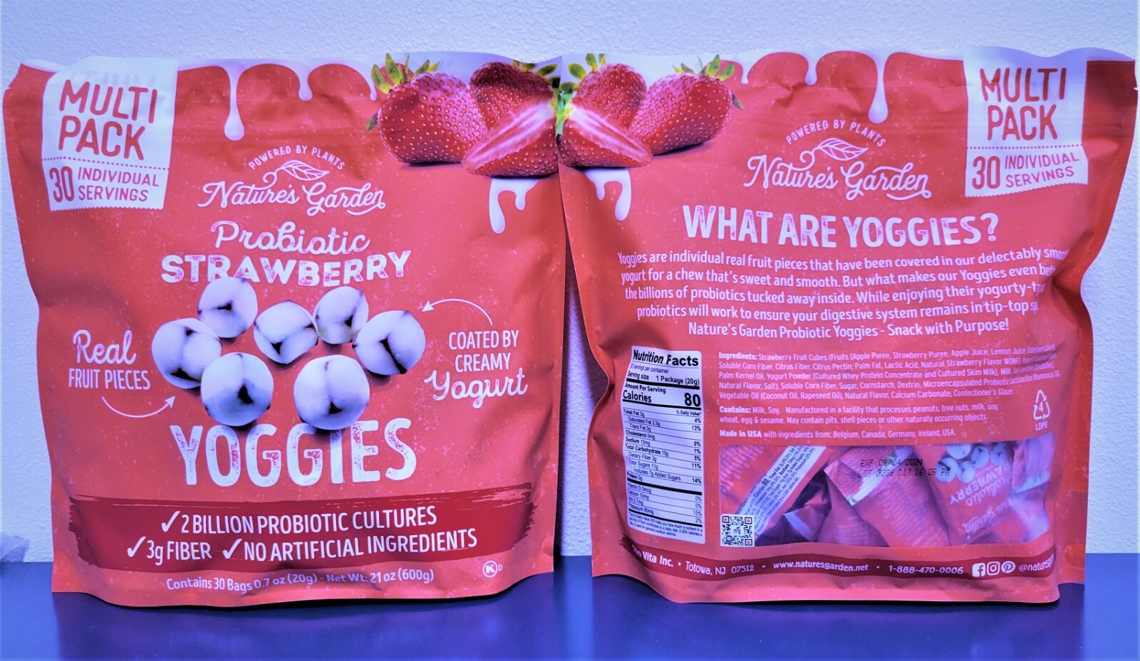Nature’s Garden Probiotic Yoggie Bites Strawberry, 21oz (30 x 0.7oz), Pack of 2