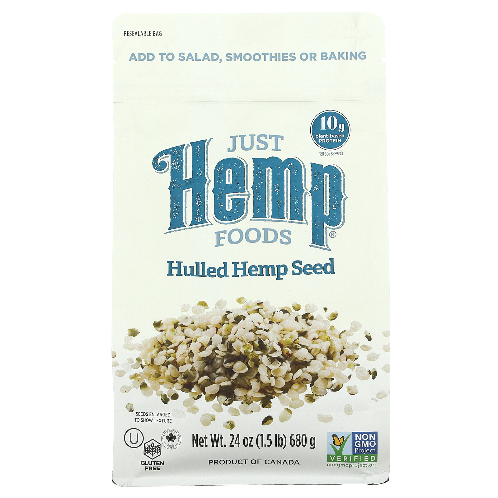 Just Hemp Foods Hulled Hemp Seeds 24 oz 680 g All-Natural, Gluten-Free, Halal,