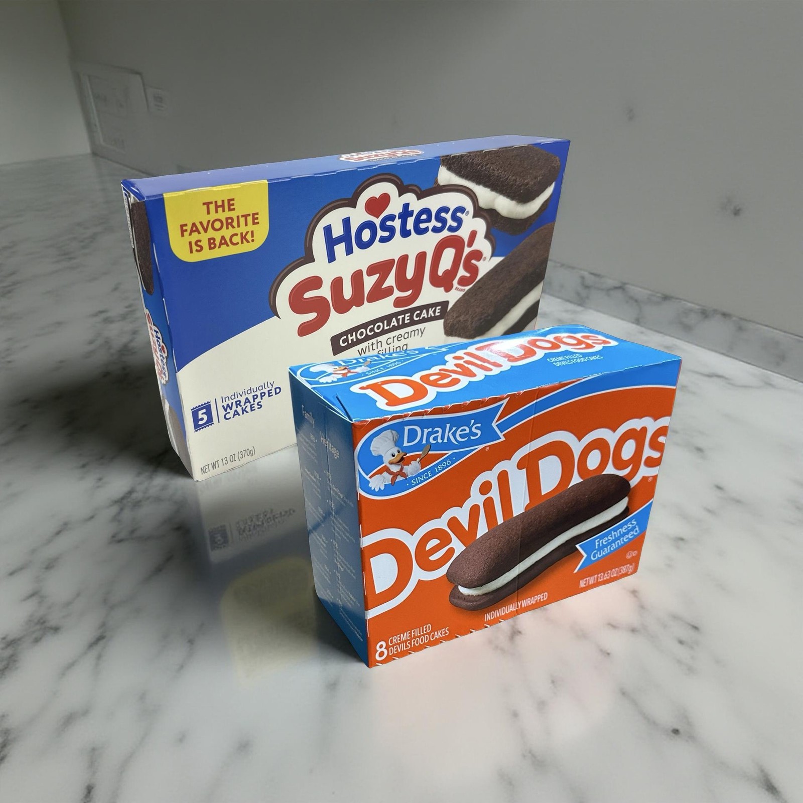 Hostess Suzy Q’s vs. Drake’s Devil Dogs Combo Pack, Cream Filled Chocolate Snack