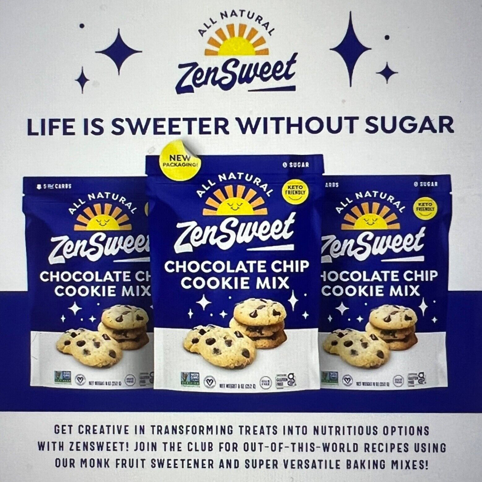 Keto Low Carb XXL Chocolate Chip Cookie Mix Sugar/Grain/GMO free 27 oz HUGE PAC