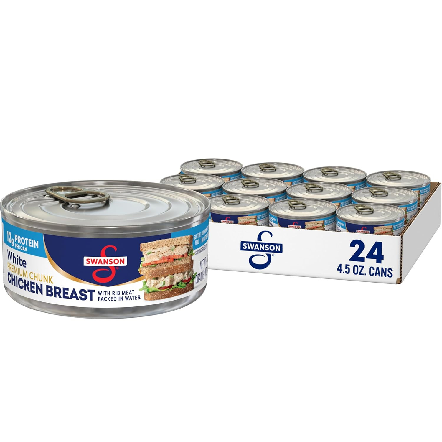 Swanson White Premium Chunk Chicken Breast with Rib Meat in Water, 4.5 Oz. (Pack