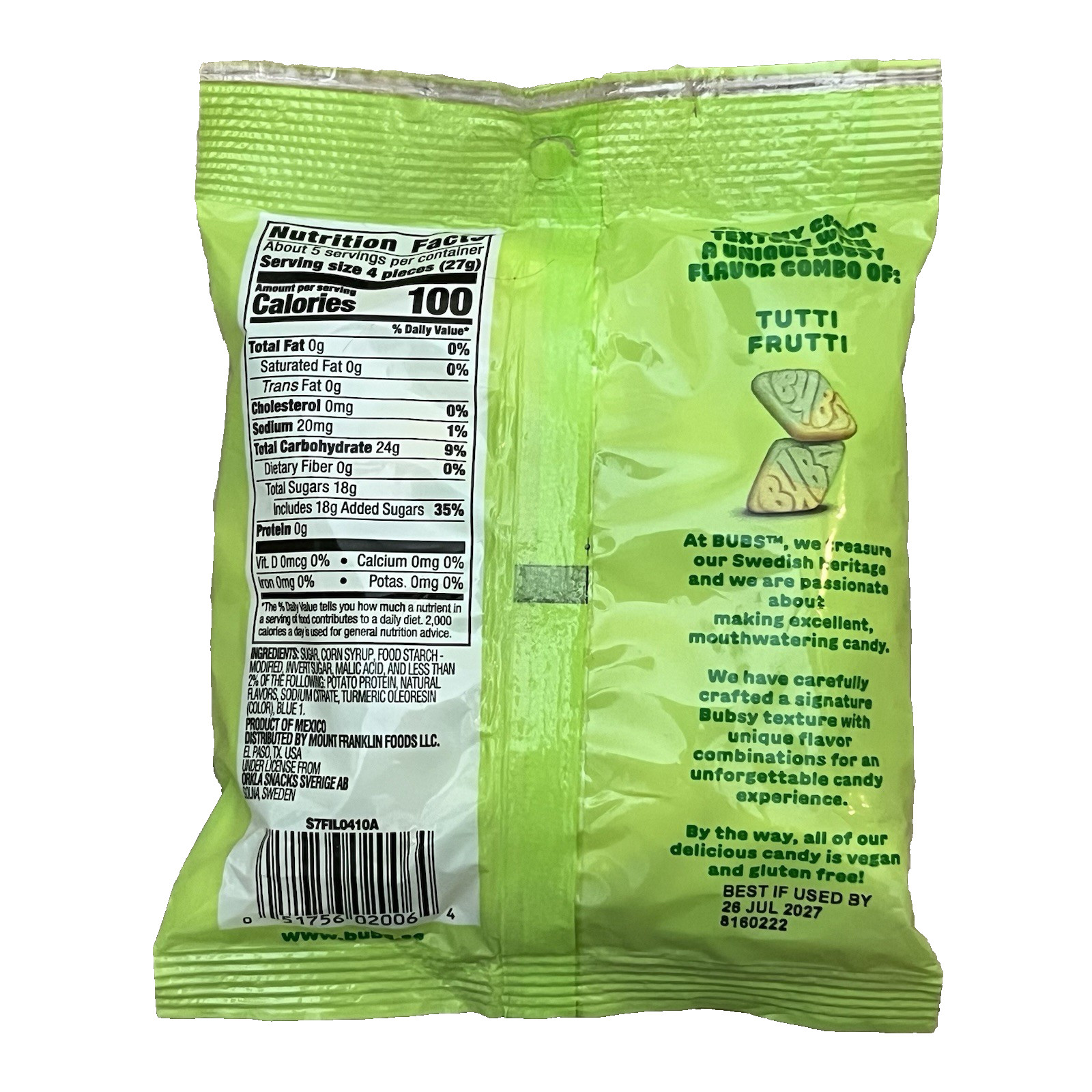 Bubs Swedish Candy 6 Pack Of 5.5 Oz Bags Strawberry Tutti Frutti Banana Toffee