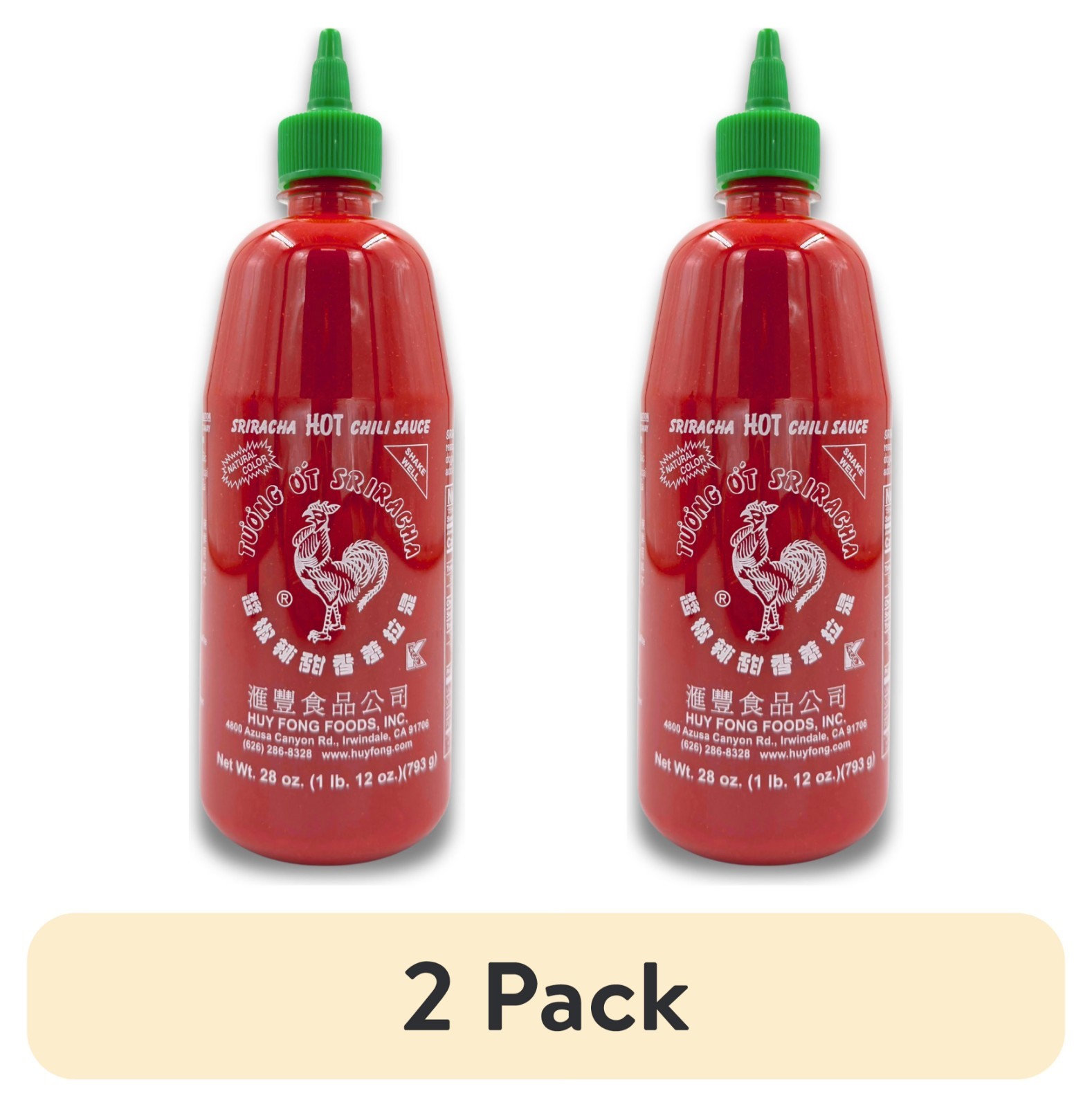 2 pack, Sriracha Hot Chili Sauce, 28oz ,793g Bottle.