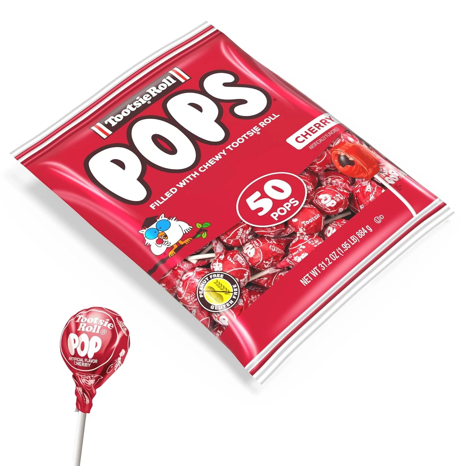 Tootsie Pops Single Flavor Bag – Cherry Flavored Lollipops with Chocolatey Cente