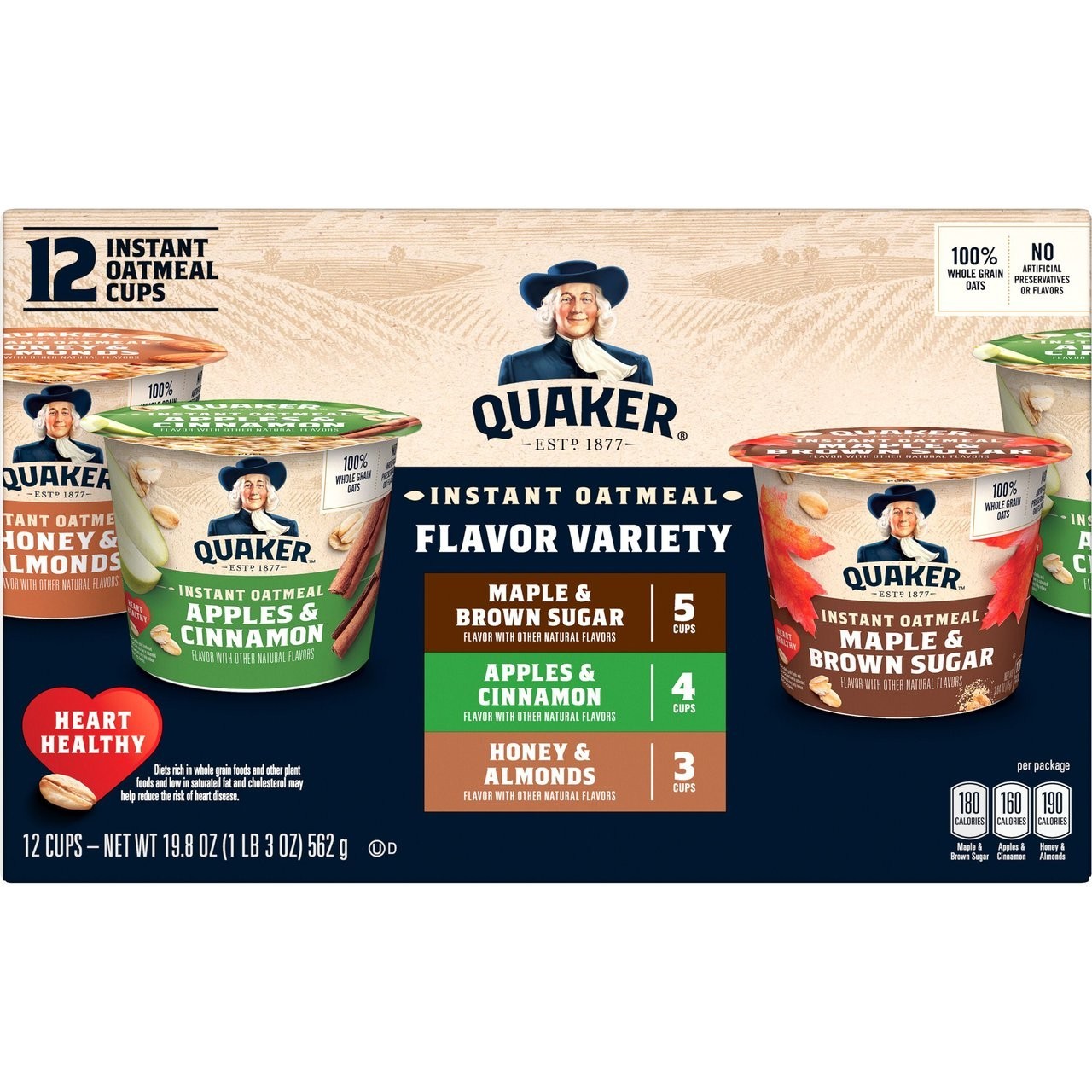 Quaker Instant Oatmeal Express Cups, 4 Flavor Variety Pack, 1.76 Ounce 12ct