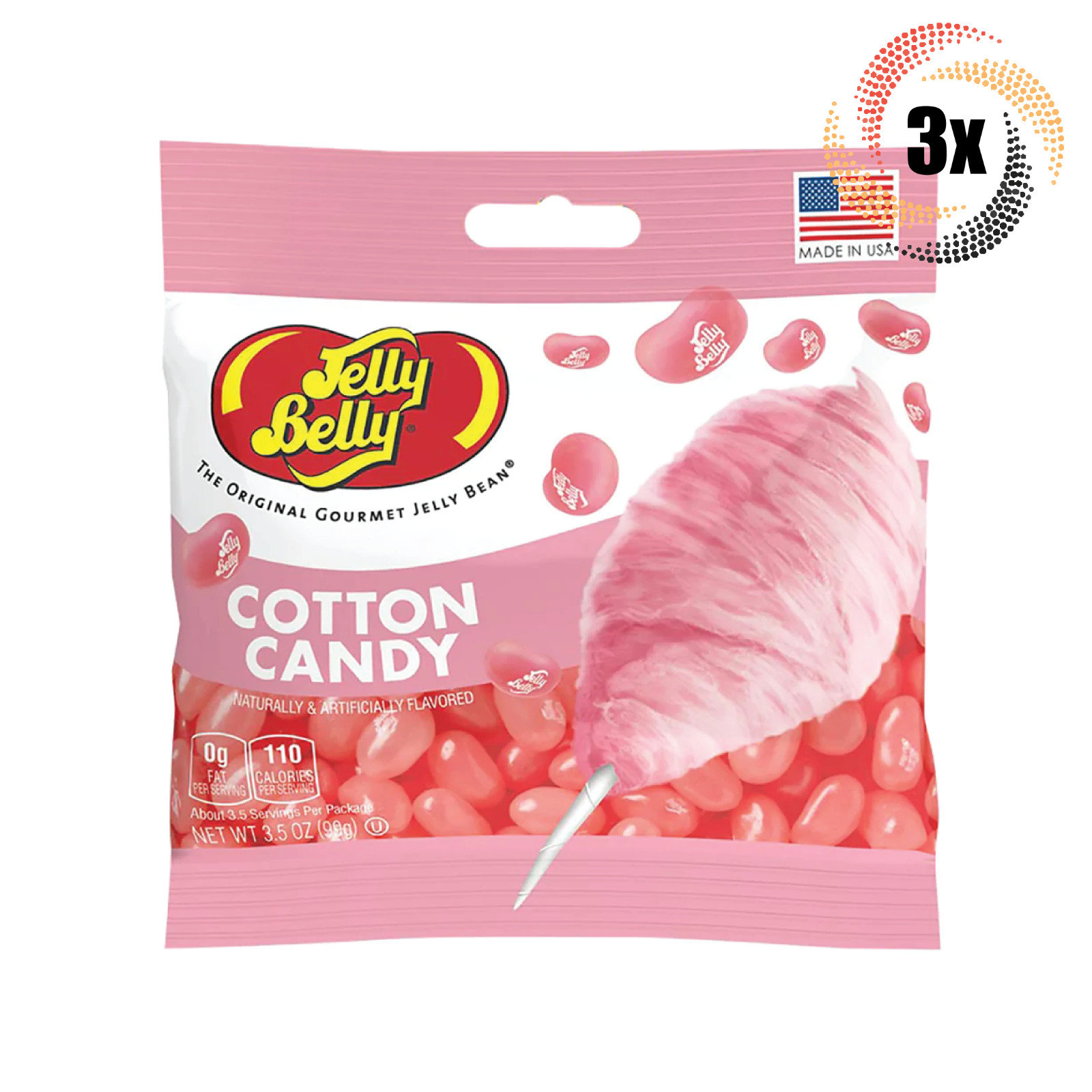 3x Bags | Jelly Belly Gourmet Beans Cotton Candy Flavor Peg Bags Candy | 3.5oz |