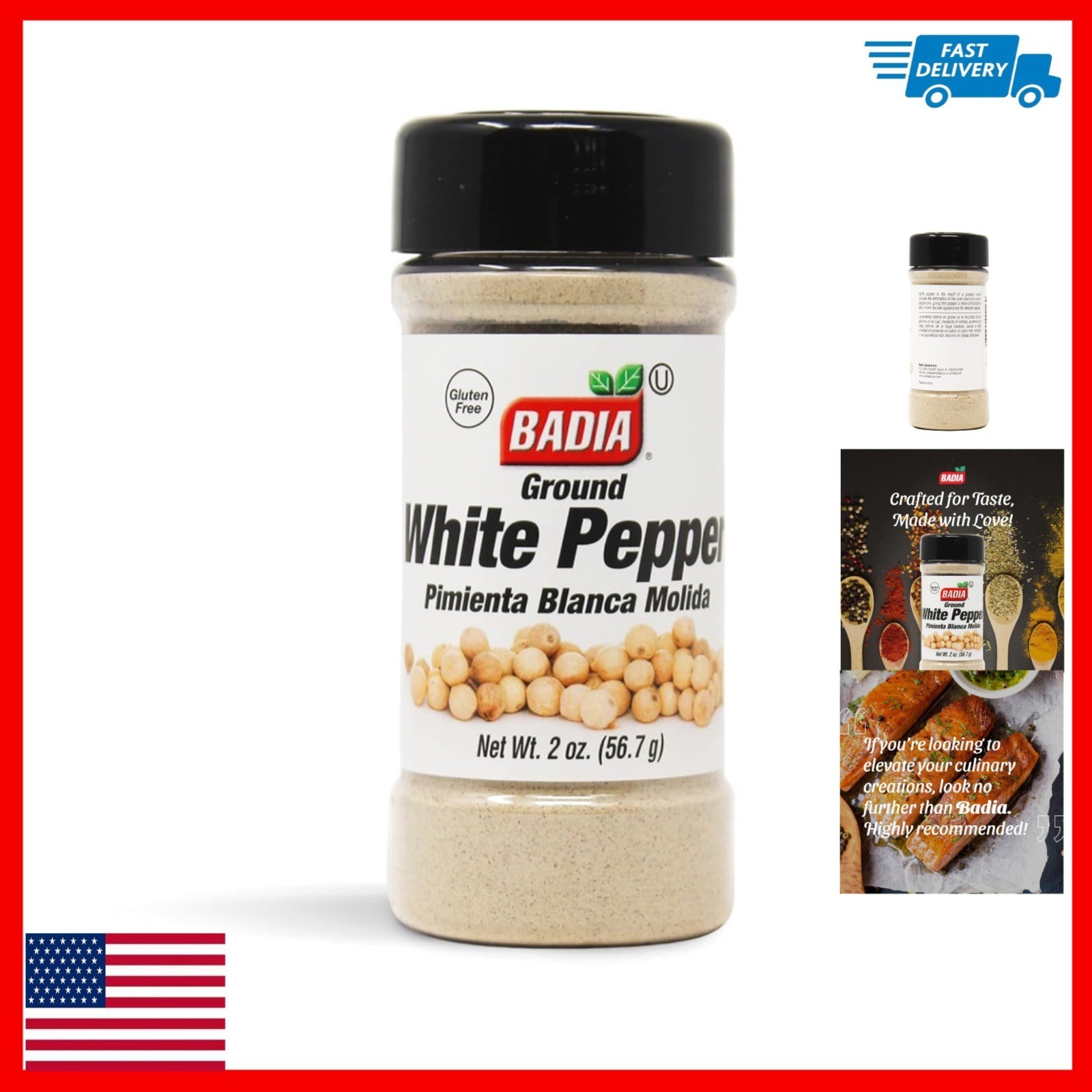 Badia Ground White Pepper, 2 oz – Smooth Flavor for Sauces & Seafood