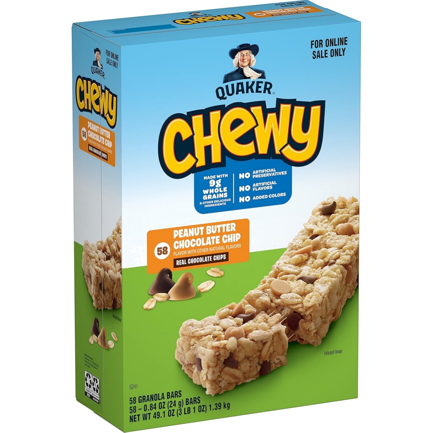 Peanut Butter Chocolate Chip Chewy Granola Bars – 58 Individually Wrapped Snacks