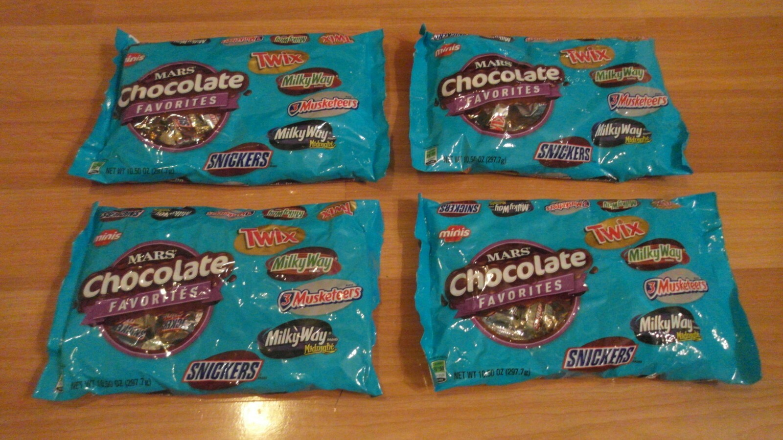 (4) Mars Chocolate Favorites Mini Candy Bars 10.5 Oz Ea Snickers Twix Milky Way