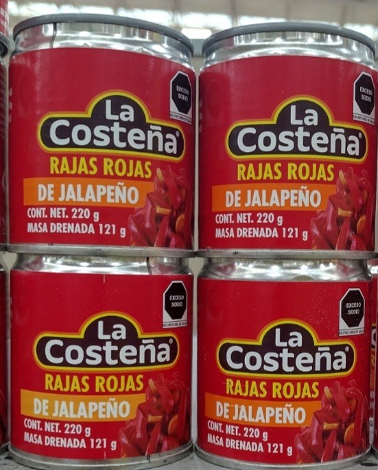 4X LA COSTENA RED JALAPENO SLICES ( RAJAS ROJAS DE JALAPENO ) 4 CANS 220g EACH