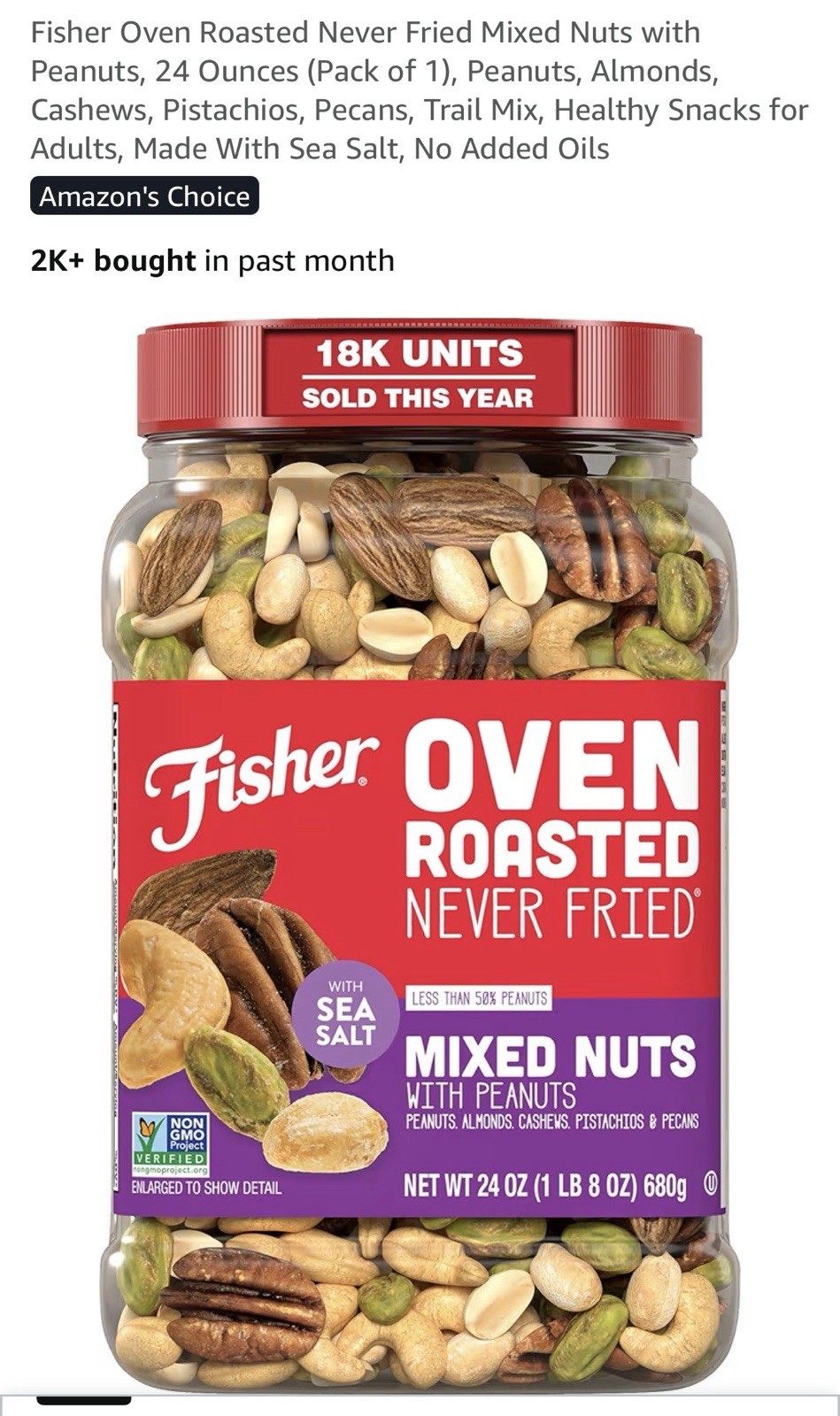 Fisher Oven Roasted Never Fried Mixed Nuts with Peanuts, 24 Ounces