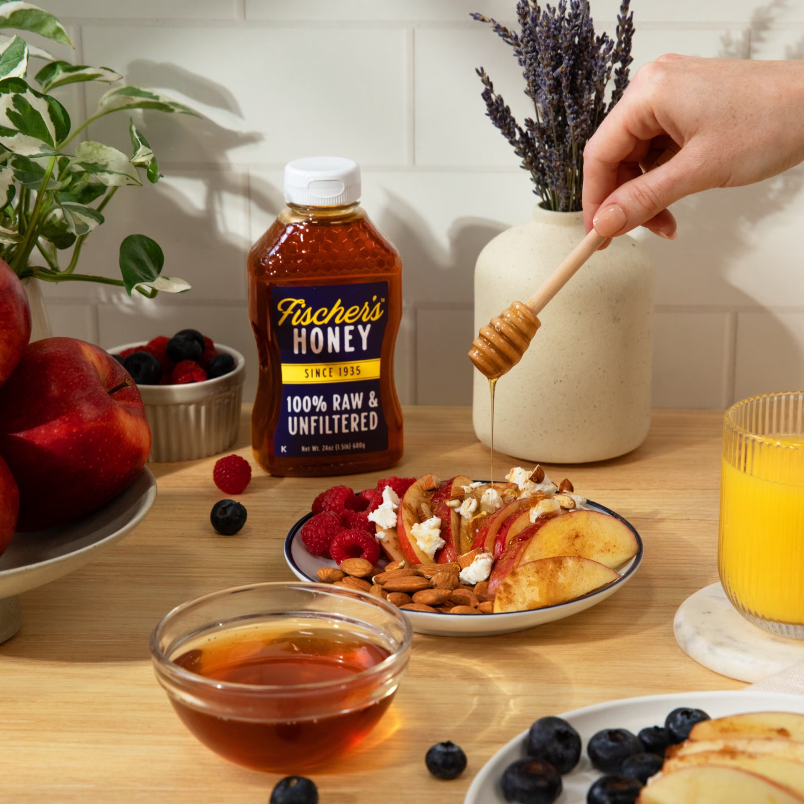 Fischers Honey, 24oz Raw and Unfiltered, Premium, Pure, Squeeze Bottle