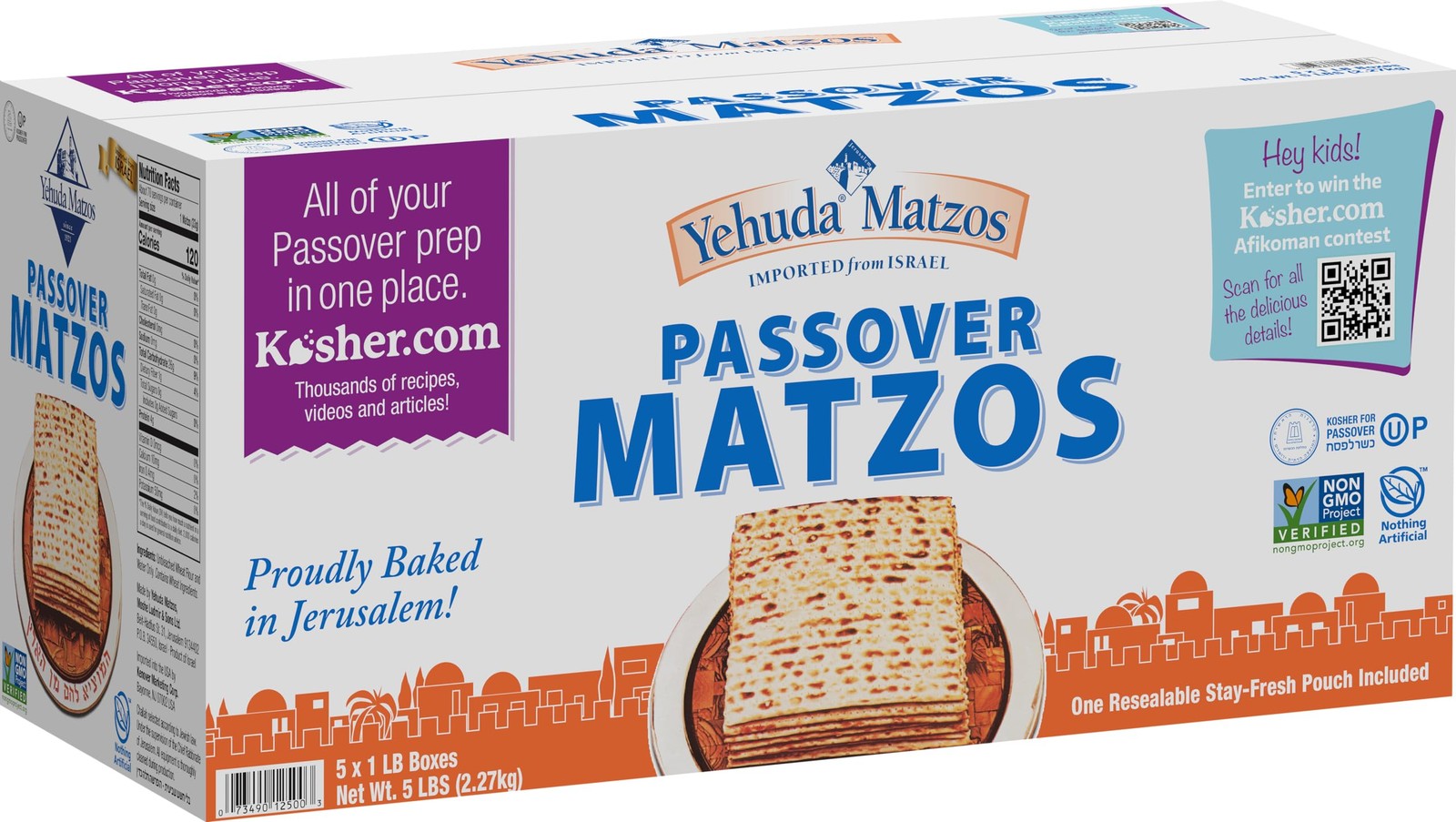 Passover Matzos, One Resealable Stay-Fresh Pouch, 1 Pound (Pack of 5)