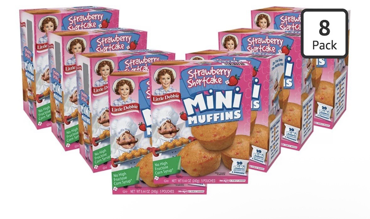 Little Debbie Strawberry Shortcake Mini Muffins, 8 Boxes, 40 Travel Pouch