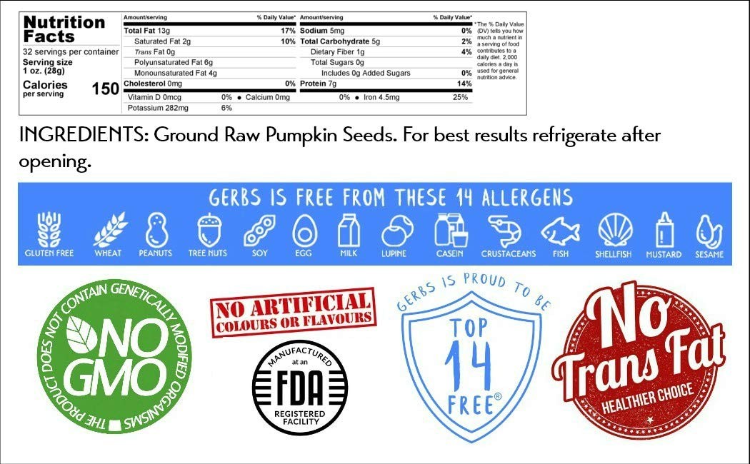 Gerbs Ground Pumpkin Seed Meal, 2 LBS – Top 14 Food Allergy Free NON GMO –