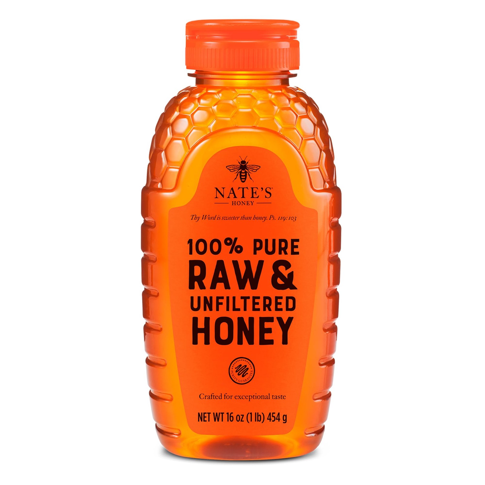 Nate’s 100% Pure, Raw & Unfiltered Honey – 16 Ounce (Pack of 1), Orange