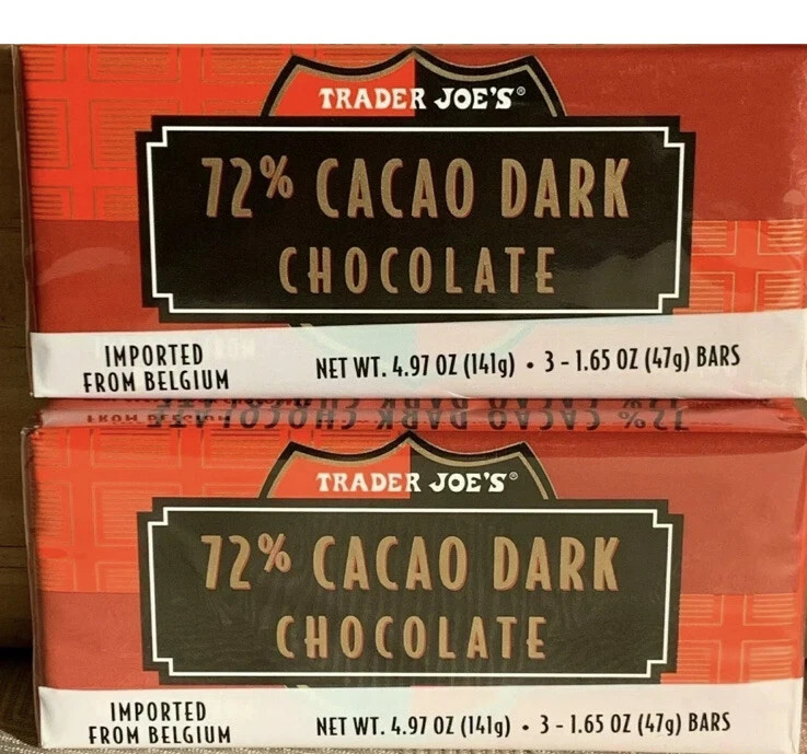 6 Trader Joe’s 72% Cacao Dark Chocolate Bars Each 1.65 oz 2 x 3 Packs Total