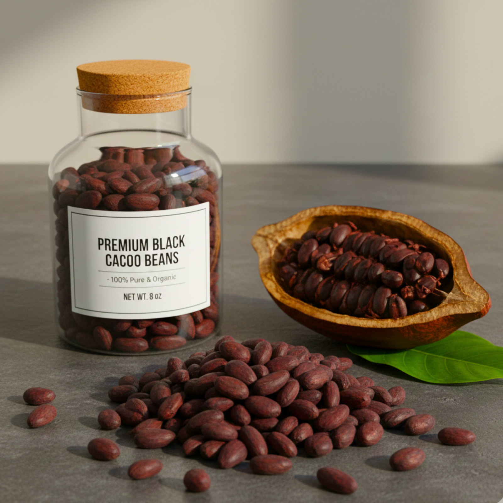 Organic Black Cocoa Beans | Raw Whole Cacao | Superfood for Chocolate & Tea