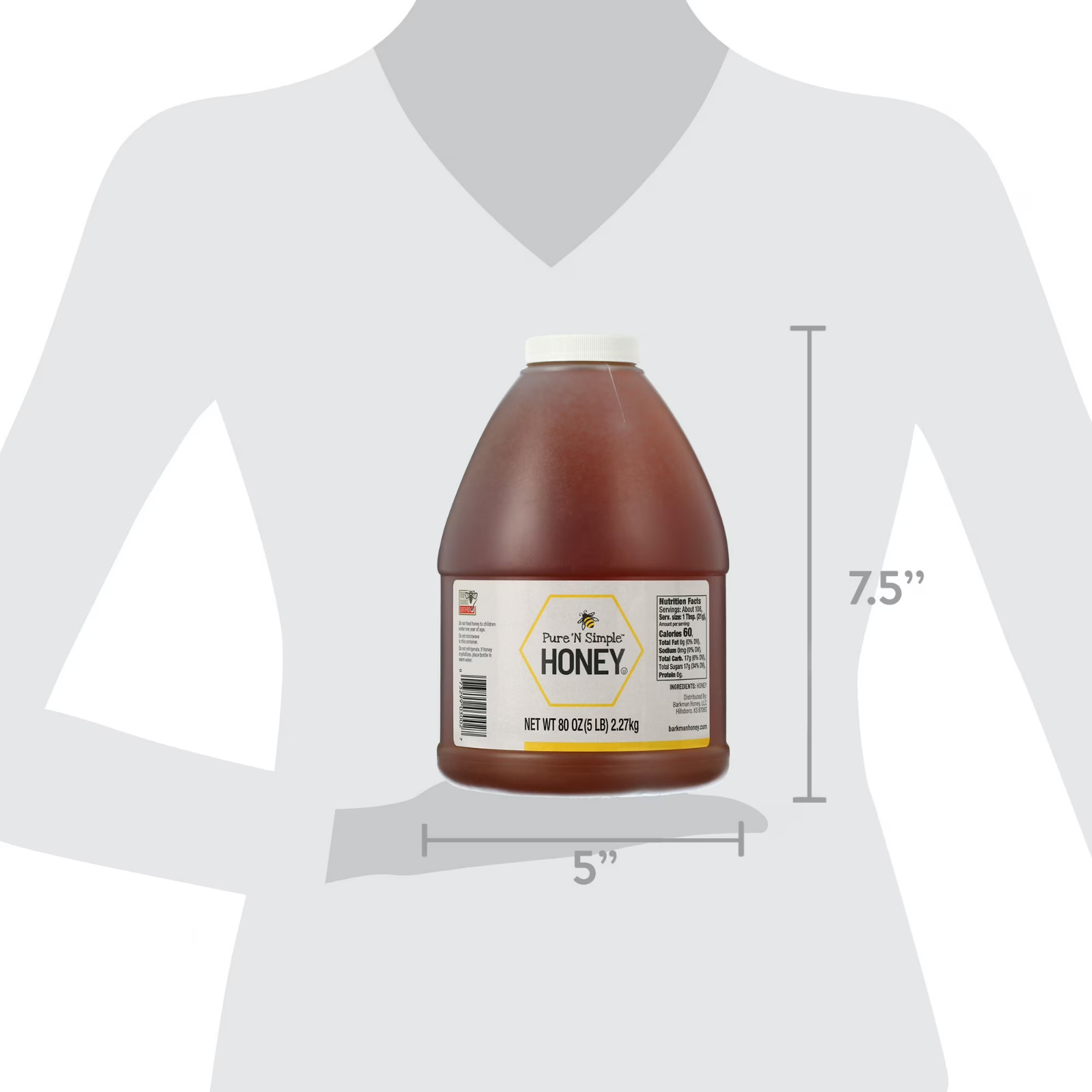 100% Natural Honey, 80 oz (5 lb) Jug with Handle by Pure n Simple