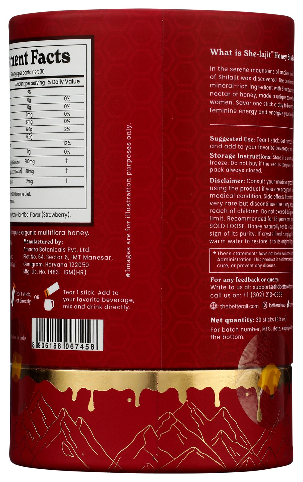Betteralt Strawberry She Lajit Honey Sticks Dietary Supplement 30 Count 1 Pack