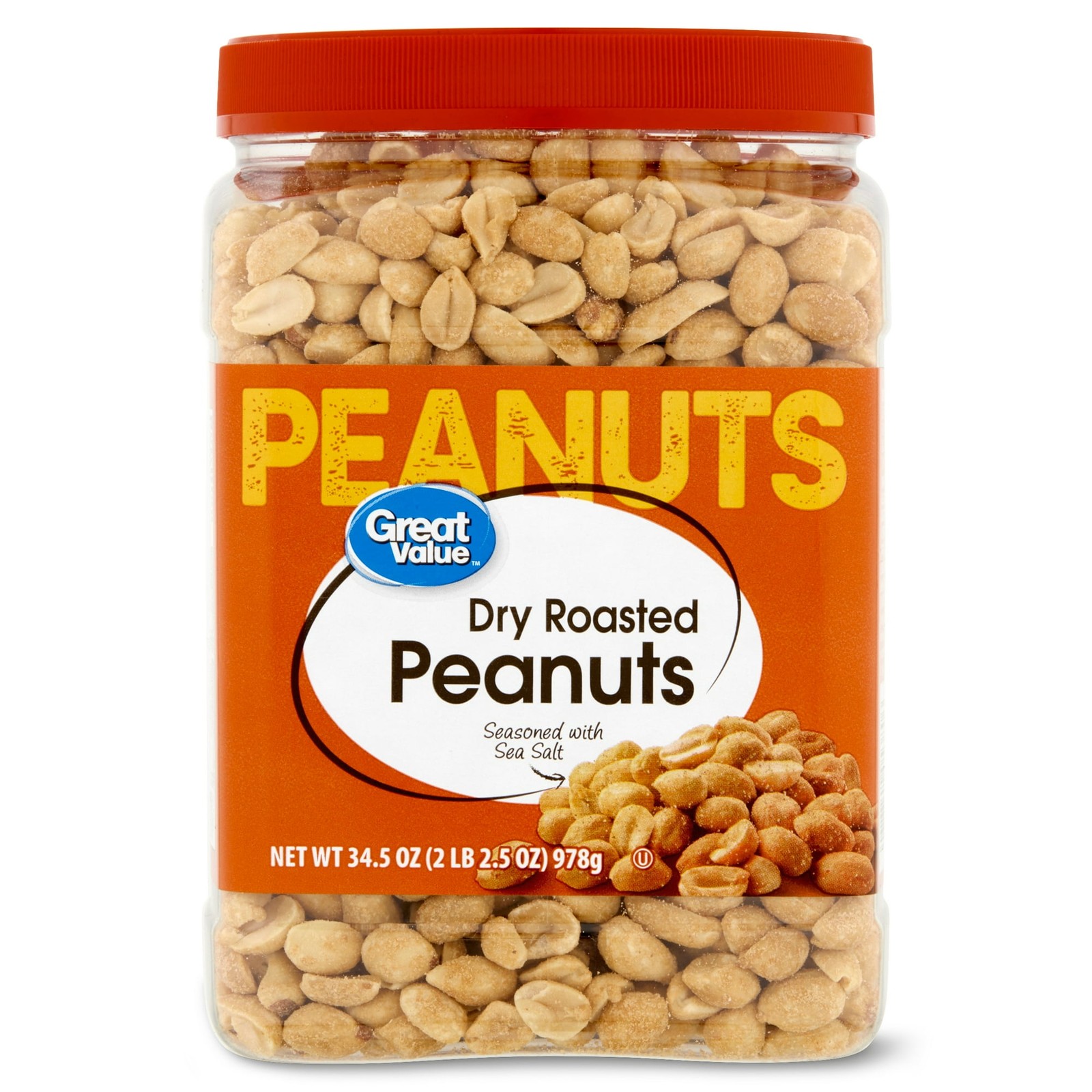 Great Value Dry Roasted & Seasoned with Sea Salt Peanuts, 34.5 oz Free Shipping