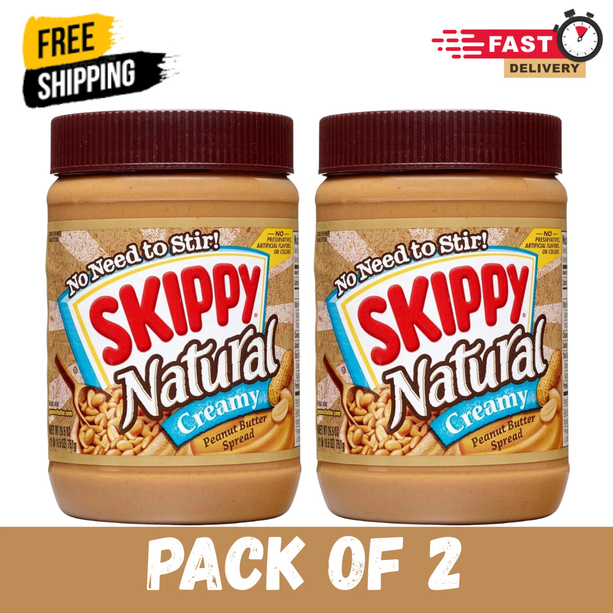 Skippy Natural Peanut Butter, Creamy, 26.5 oz