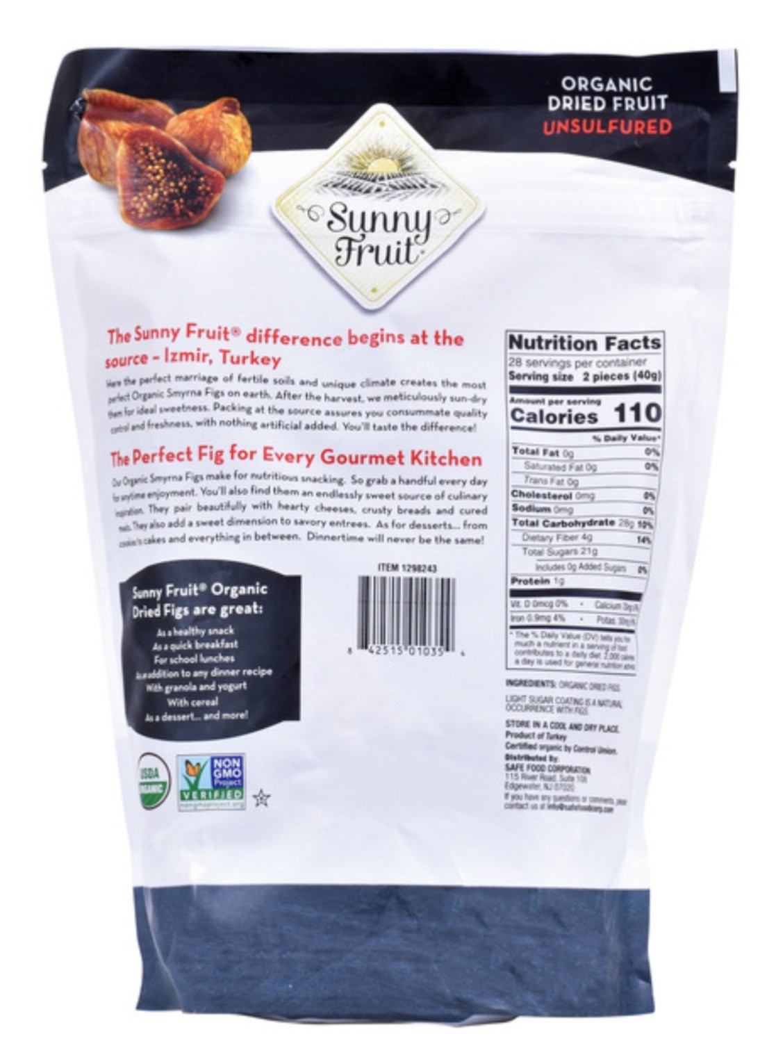 New 2-Pack Sunny Fruit USDA Organic Sun Dried Figs – 40 Oz/Bag Healthy Snack