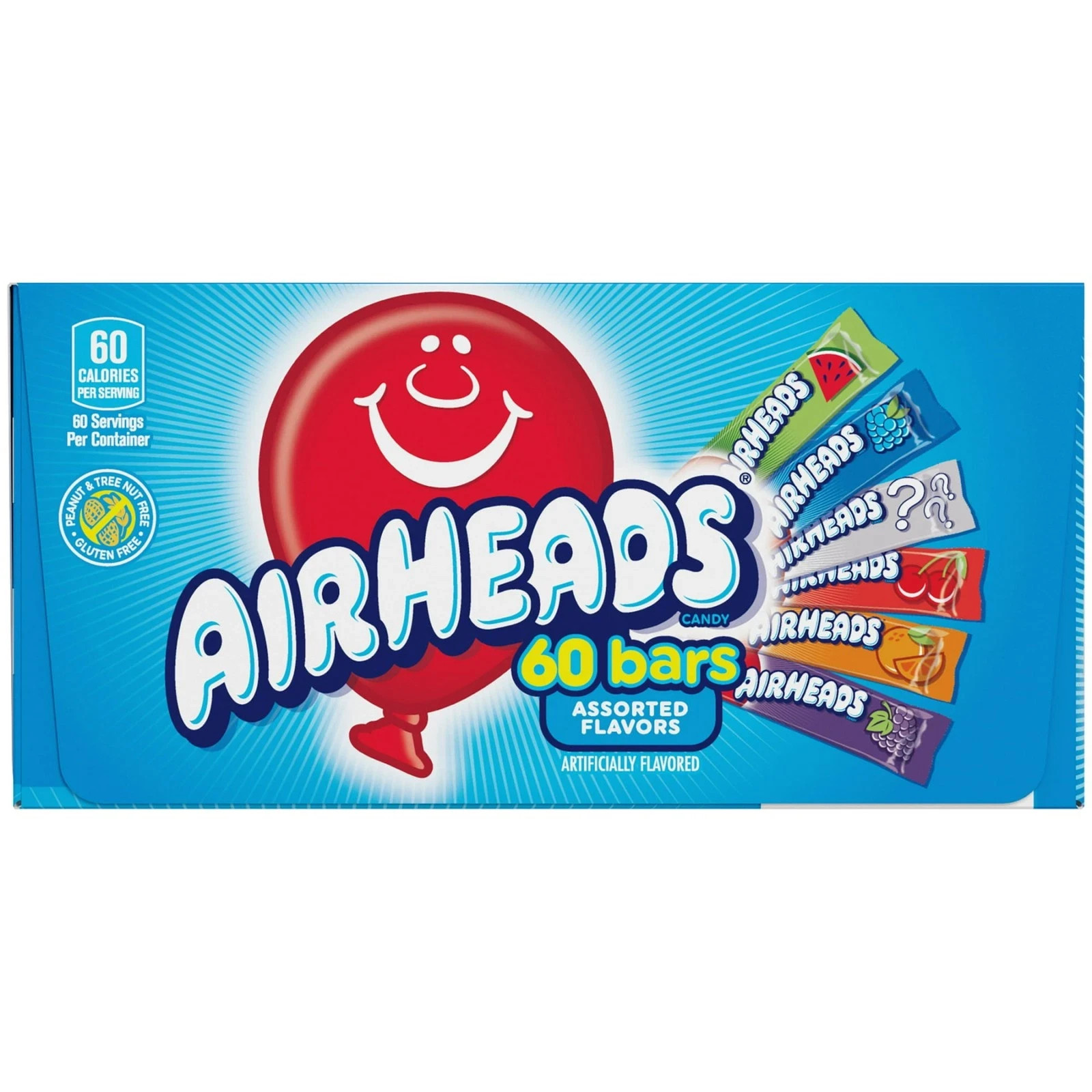 Airheads Chewy Candy Bars, Assorted Flavors, Nut Free, Regular Size, 33 oz, 60 C