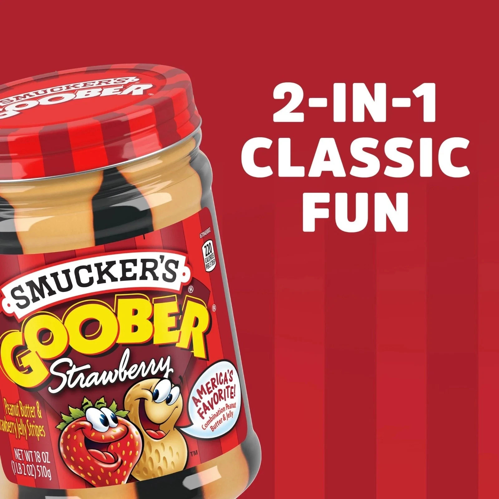 3 pack, Smucker’s Goober Peanut Butter and Strawberry Jelly Stripes, 18 oz.