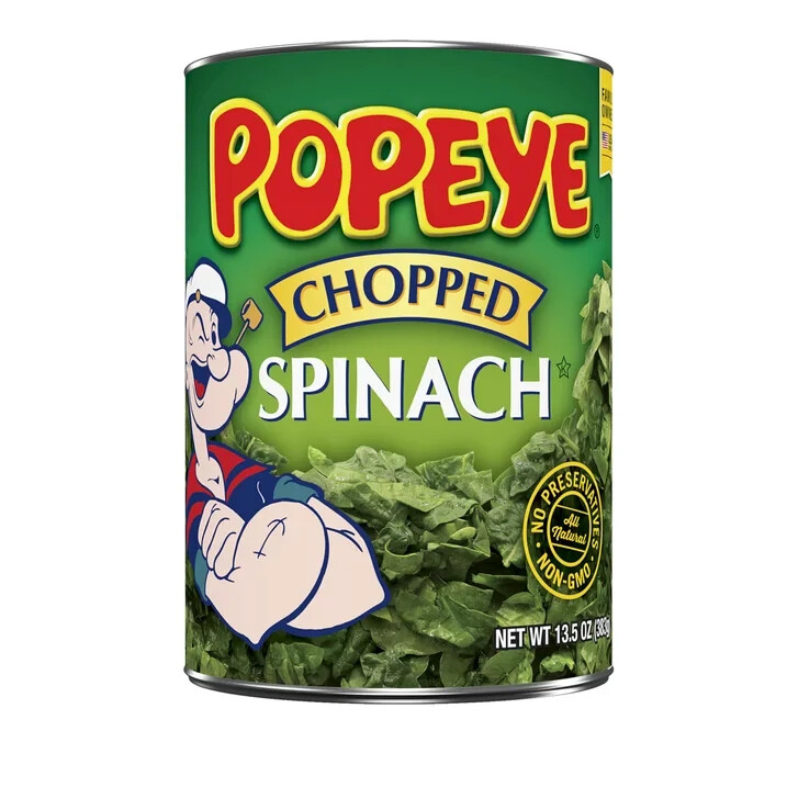 Premium Popeye’s Farm Fresh Chopped Spinach – 12 Pack, Size 13.5 oz Cans