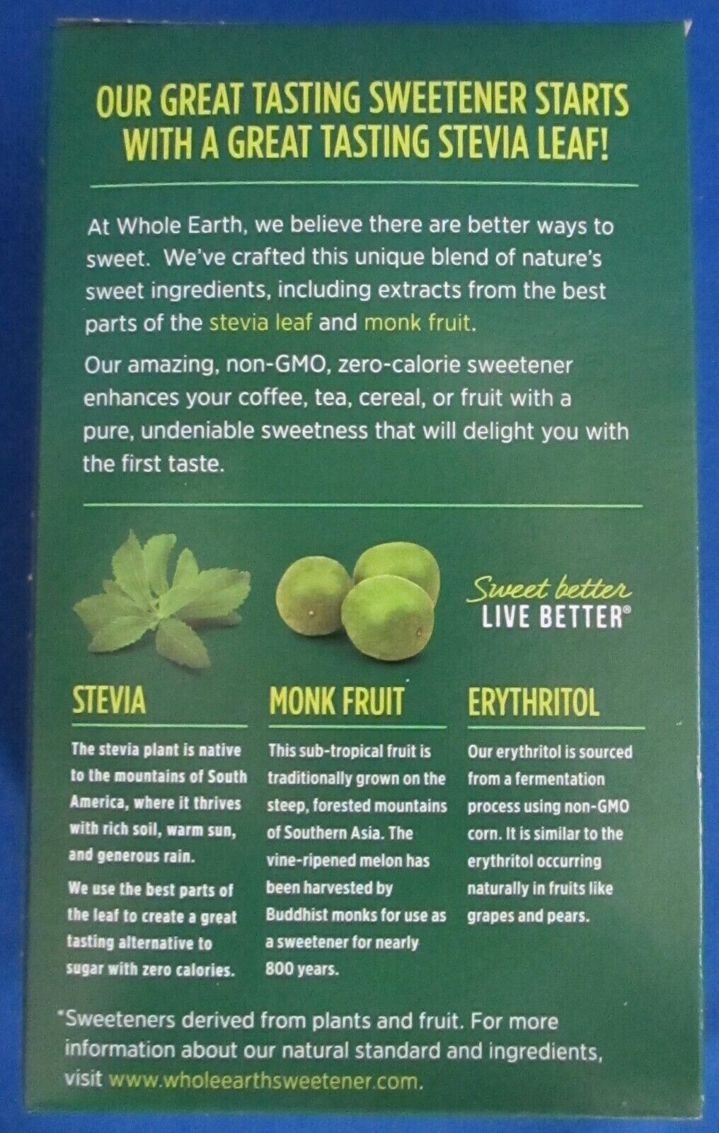 Whole Earth Stevia Leaf & Monk Fruit Natural Sweetener Blend – Non-GMO – 0 Cal