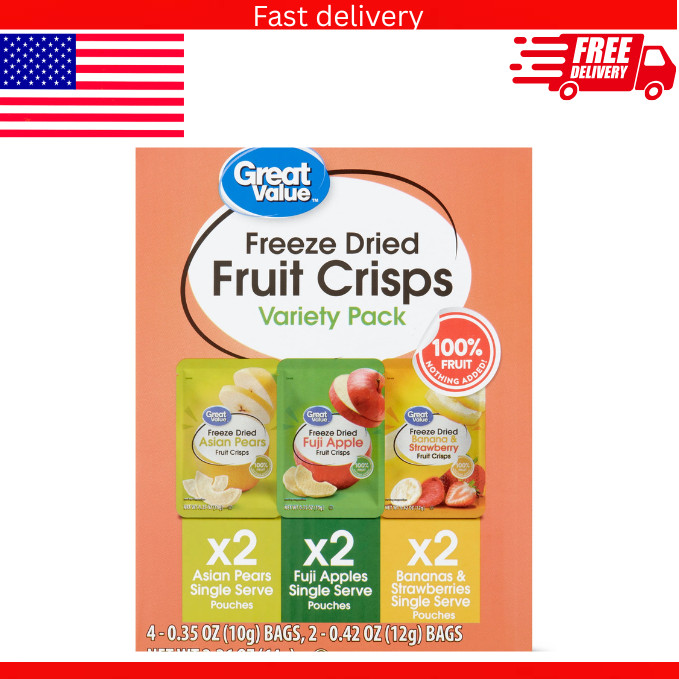 Great value Freeze Dried Fruit crisps variety Pack 6 count 2.26 oz…..