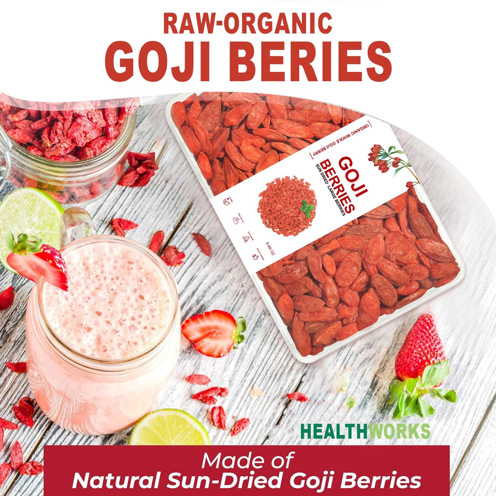 Organic Goji Berries Extra Large Dried Superfood, High in Antioxidants & Fiber