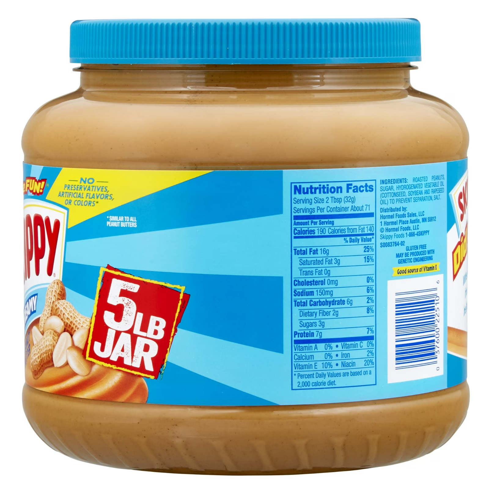 SKIPPY Peanut Butter, Creamy, 7 g Protein Per Serving, Shelf-Stable, 80 oz