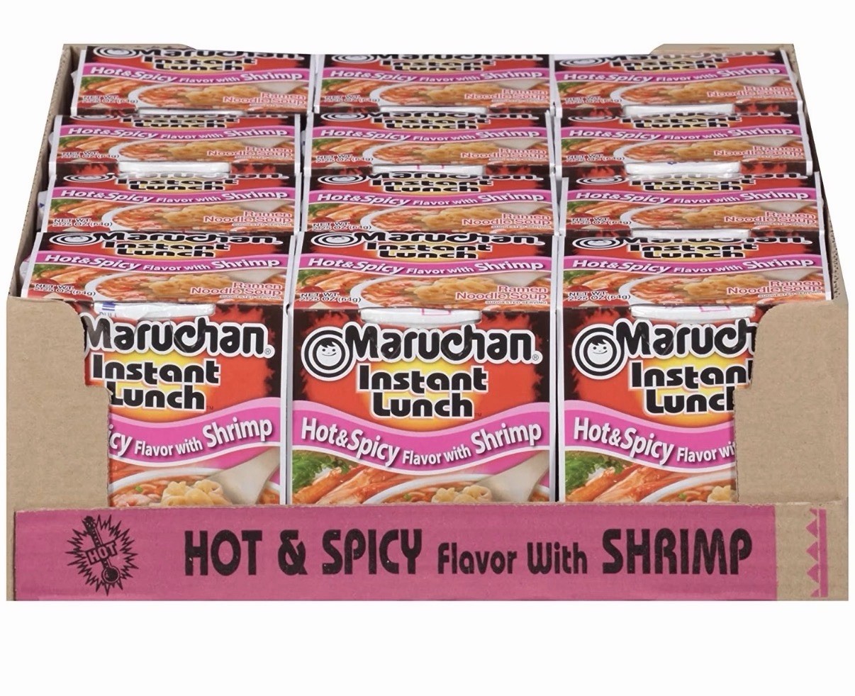 12x Cups Maruchan Instant Lunch Hot & Spicy Shrimp Flavor Ramen Noodles | 2.25oz