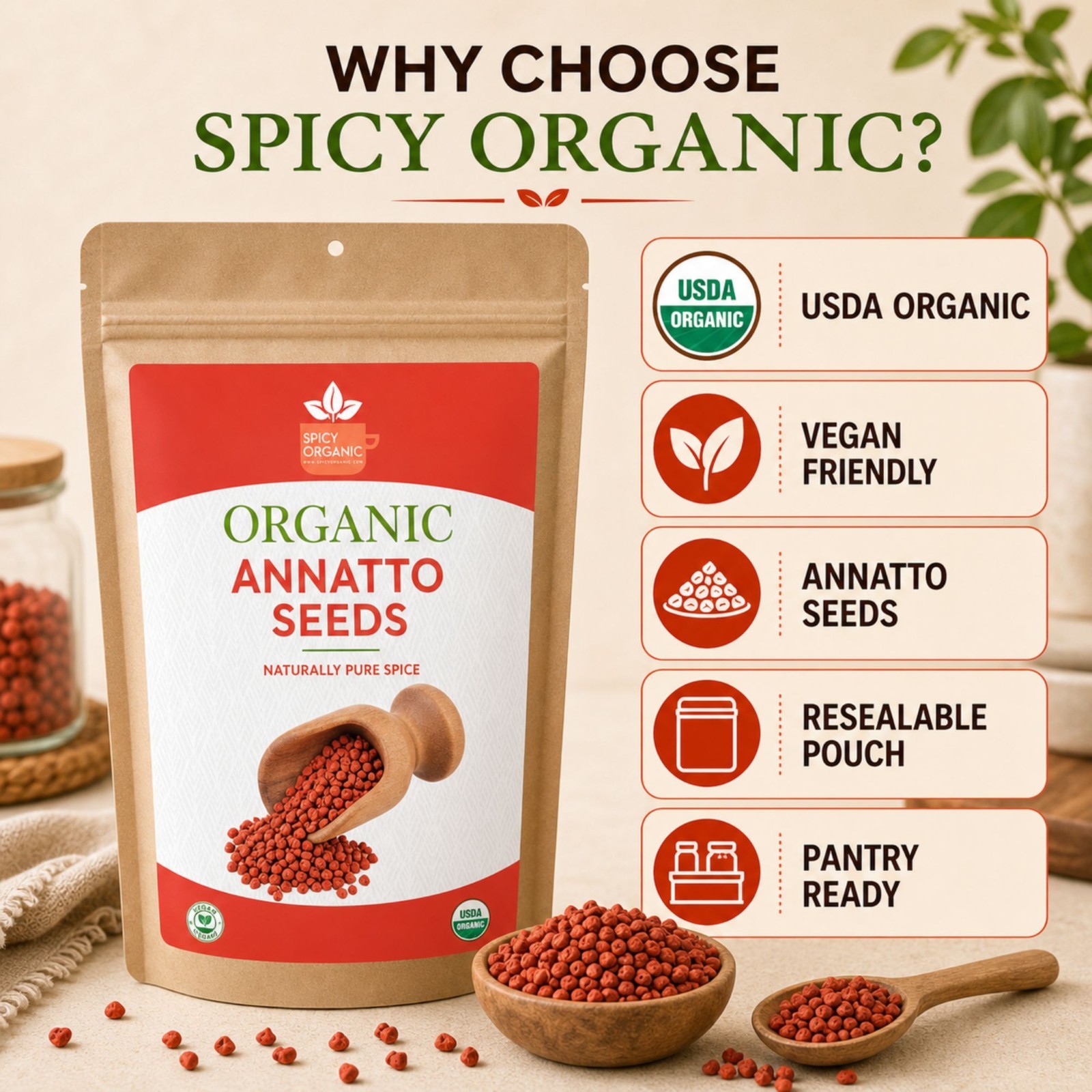 Spicy Organic Annatto Seeds 8 oz | USDA Organic