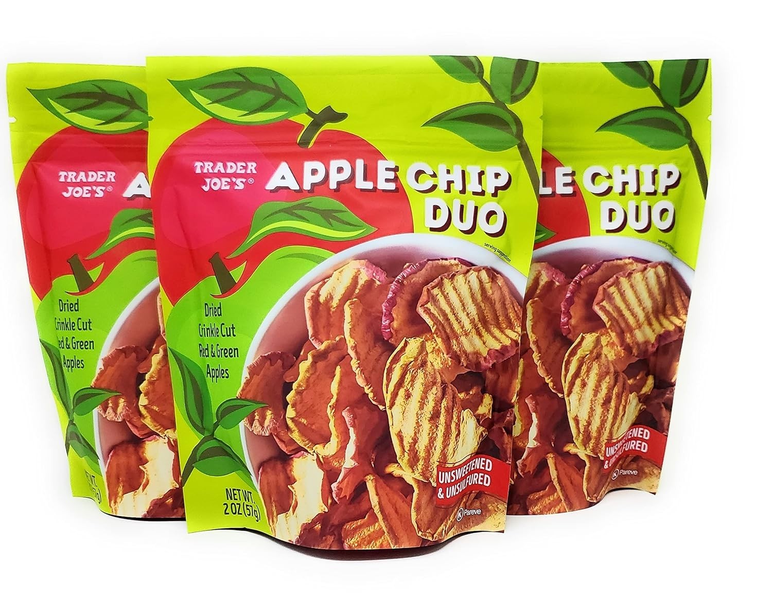 (3) Trader Joe’s 2 oz Dried Crinkle Cut Red & Green APPLE CHIP DUO * BB 1/2027 *
