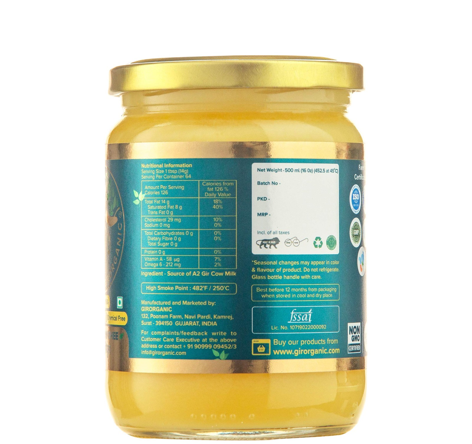 GirOrganic A2 Ghee Butter Organic Grass Fed | Healthy Butter Alternative A2 G…