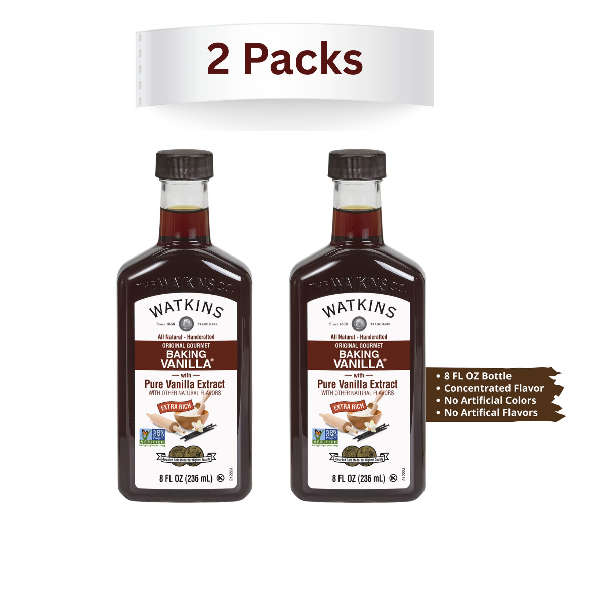2-PK Watkins All Natural Original gourmet baking Vanilla with Pure Extract 8oz