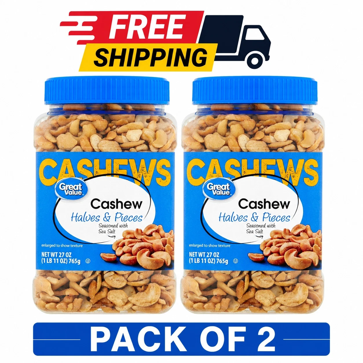 Great Value Cashew Halves & Pieces, 27 oz (PACK OF 2)