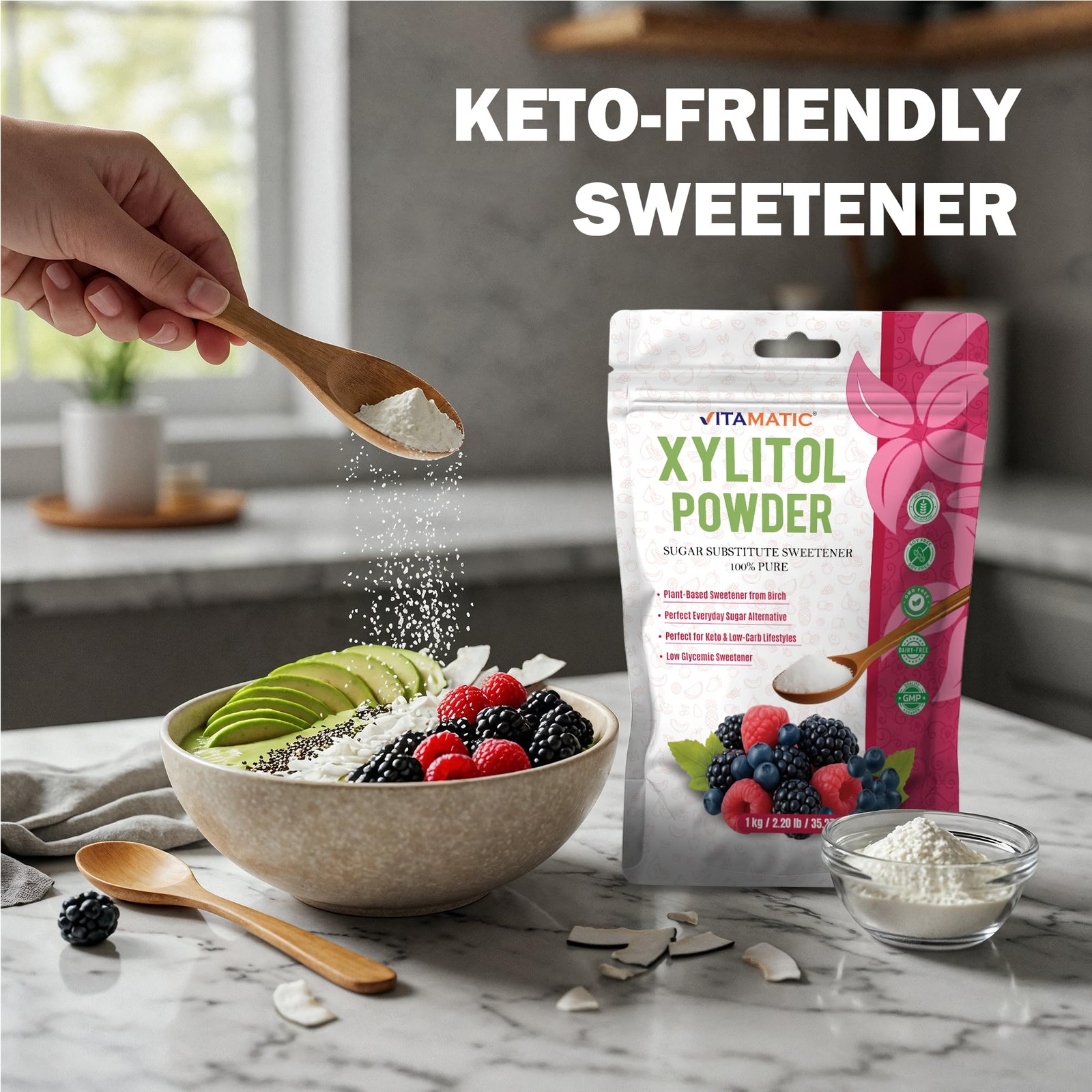 Pure Xylitol Powder 1kg Birch Sweetener Keto Vegan Sugar Substitute Low Glycemic