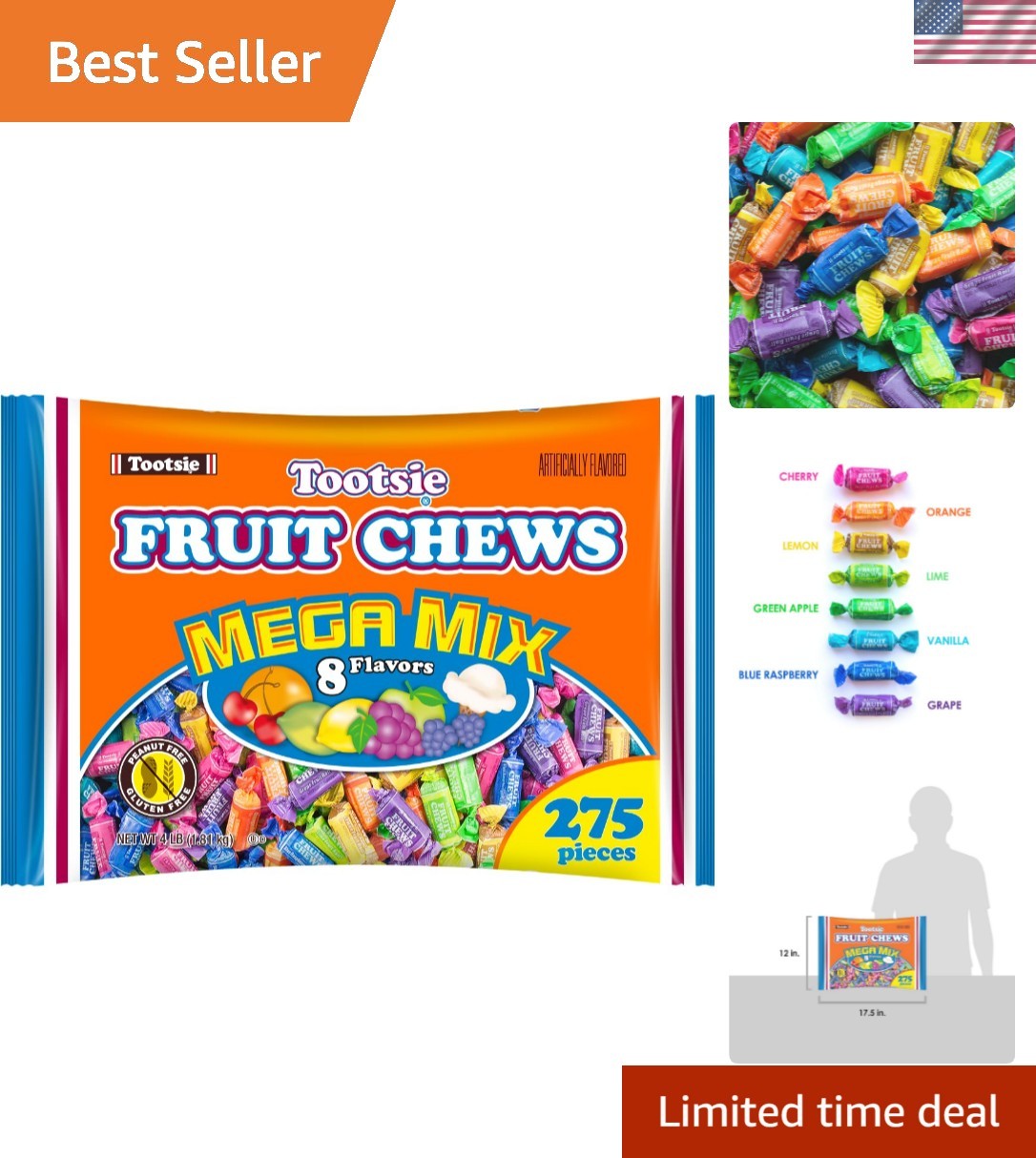 Fruit Chews Mega Mix 8 Flavors- 4 Pounds of Soft Fruity Rainbow Candy – 5 Cla…