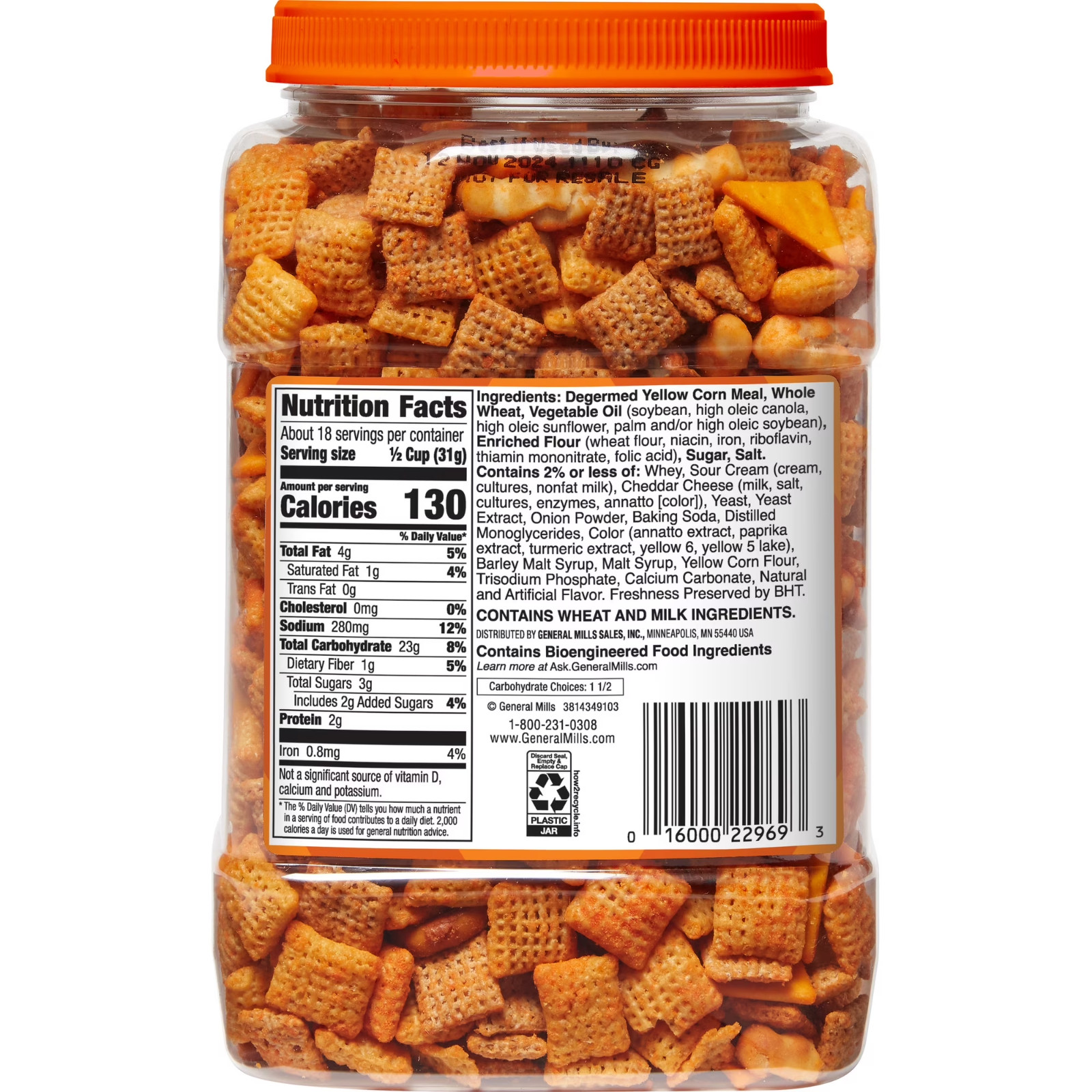 Chex Mix Cheddar Snack Mix, Salty Snacks Tub, 20 oz