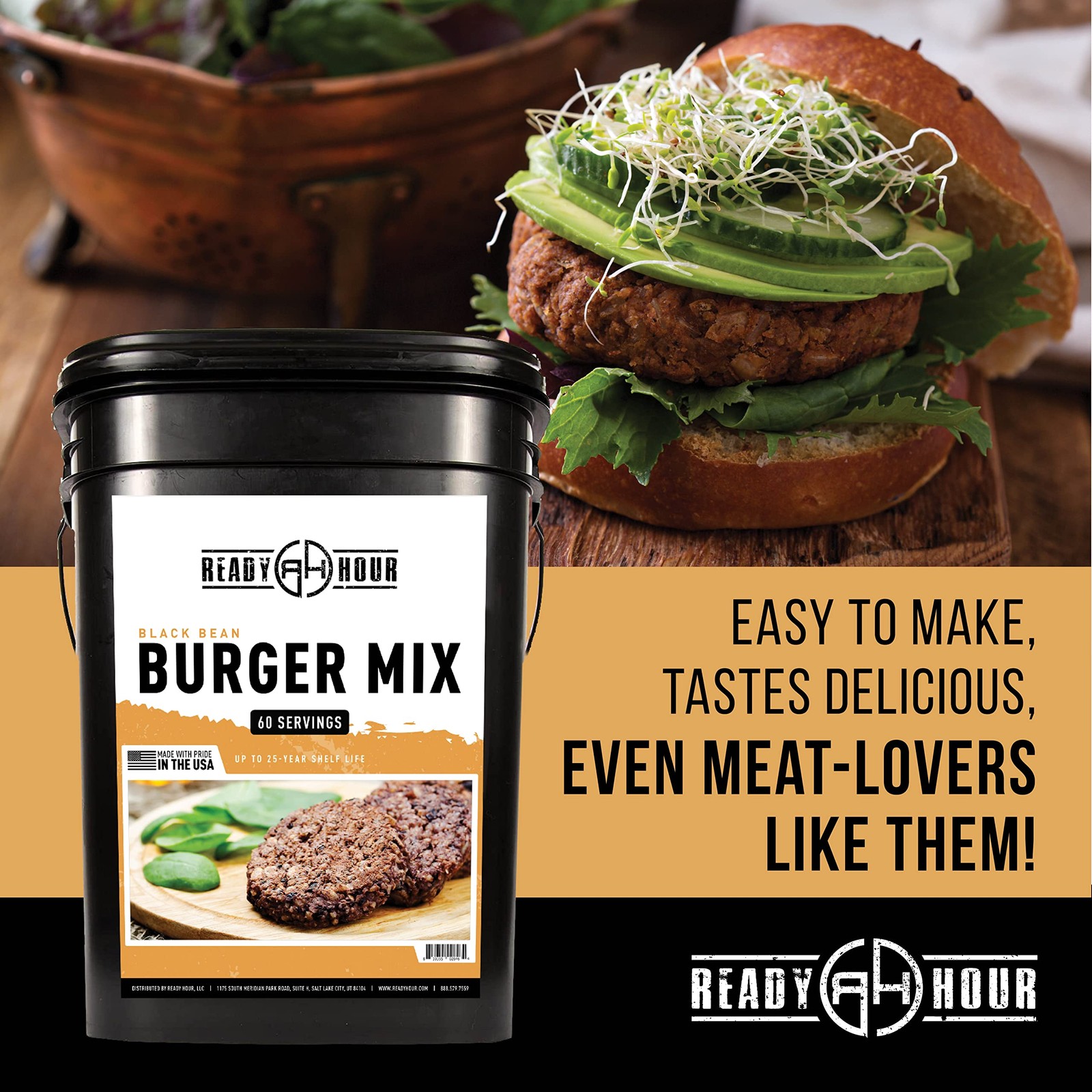 Ready Hour, Black Bean Burger Mix, Real Non-Perishable Recipe, 5.34 pounds