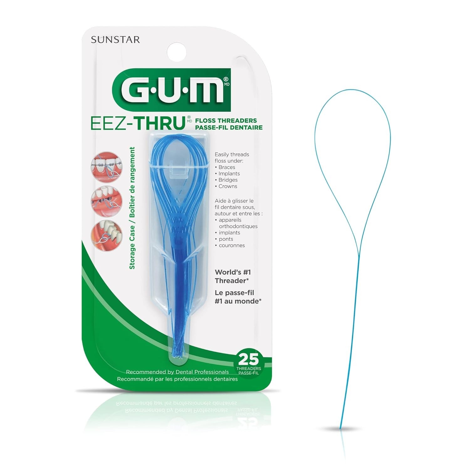 GUM EEZ-Thru Floss Threaders, Dental Flossers for Braces, 25 Count