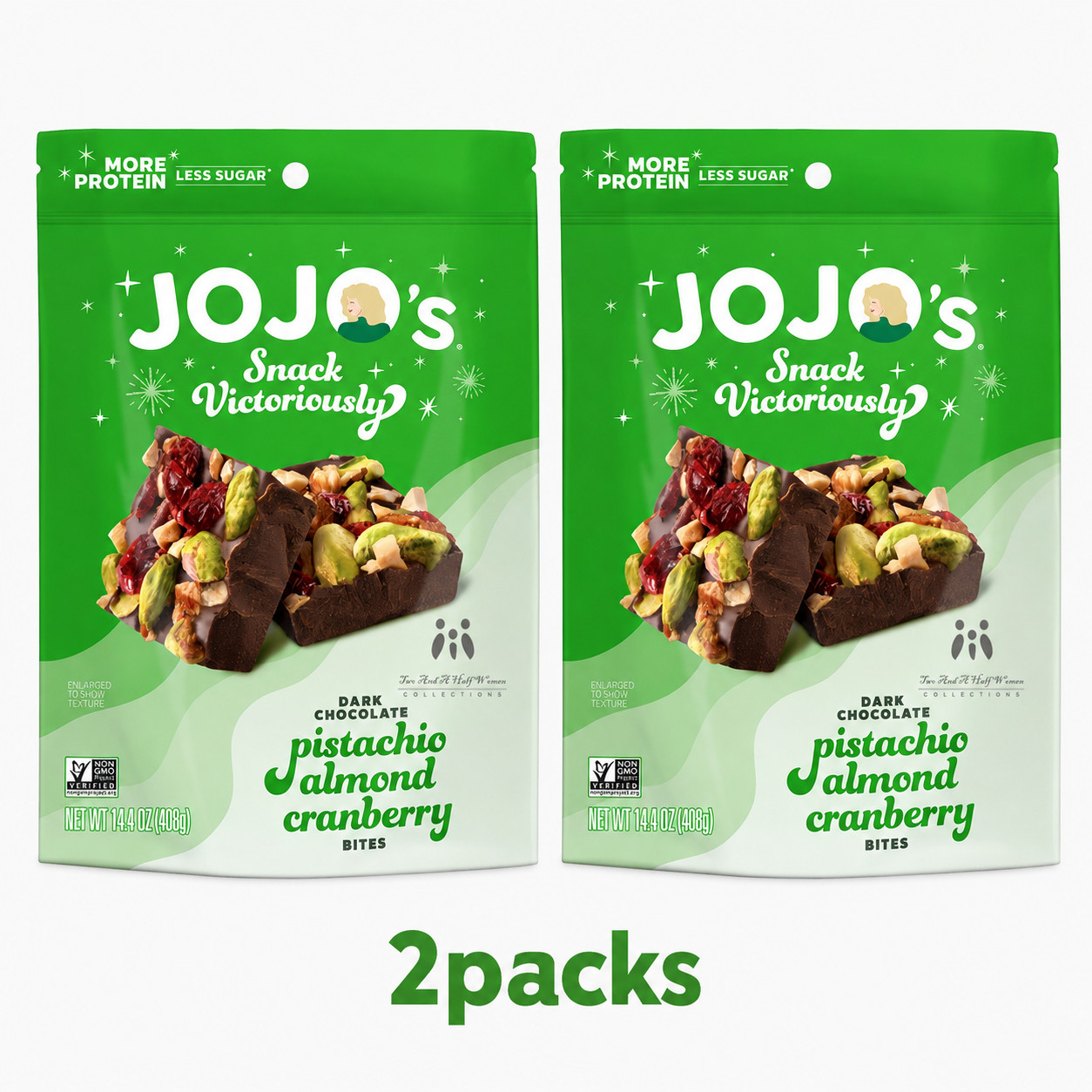 2 Packs-JOJO’s Dark Chocolate Pistachio Almond Cranberry Bites 14.4 oz