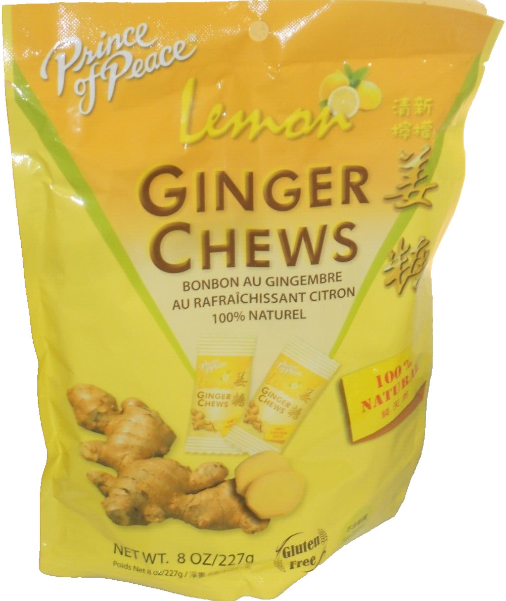 Prince Of Peace Ginger Chews Lemon Flavor 8 Ounce Bag (100%) Natural