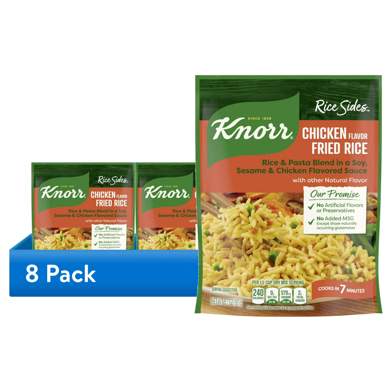 8 pack,Knorr No Artificial Flavors Chicken Fried Rice Cooks in 7 Minutes,5.7 oz.