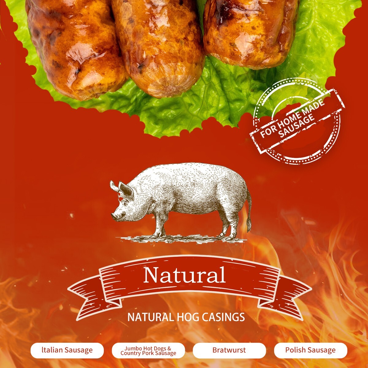 100% Natural Hog Casings for Home Make Sausage, Makes 35 to 175 LBS Sausages