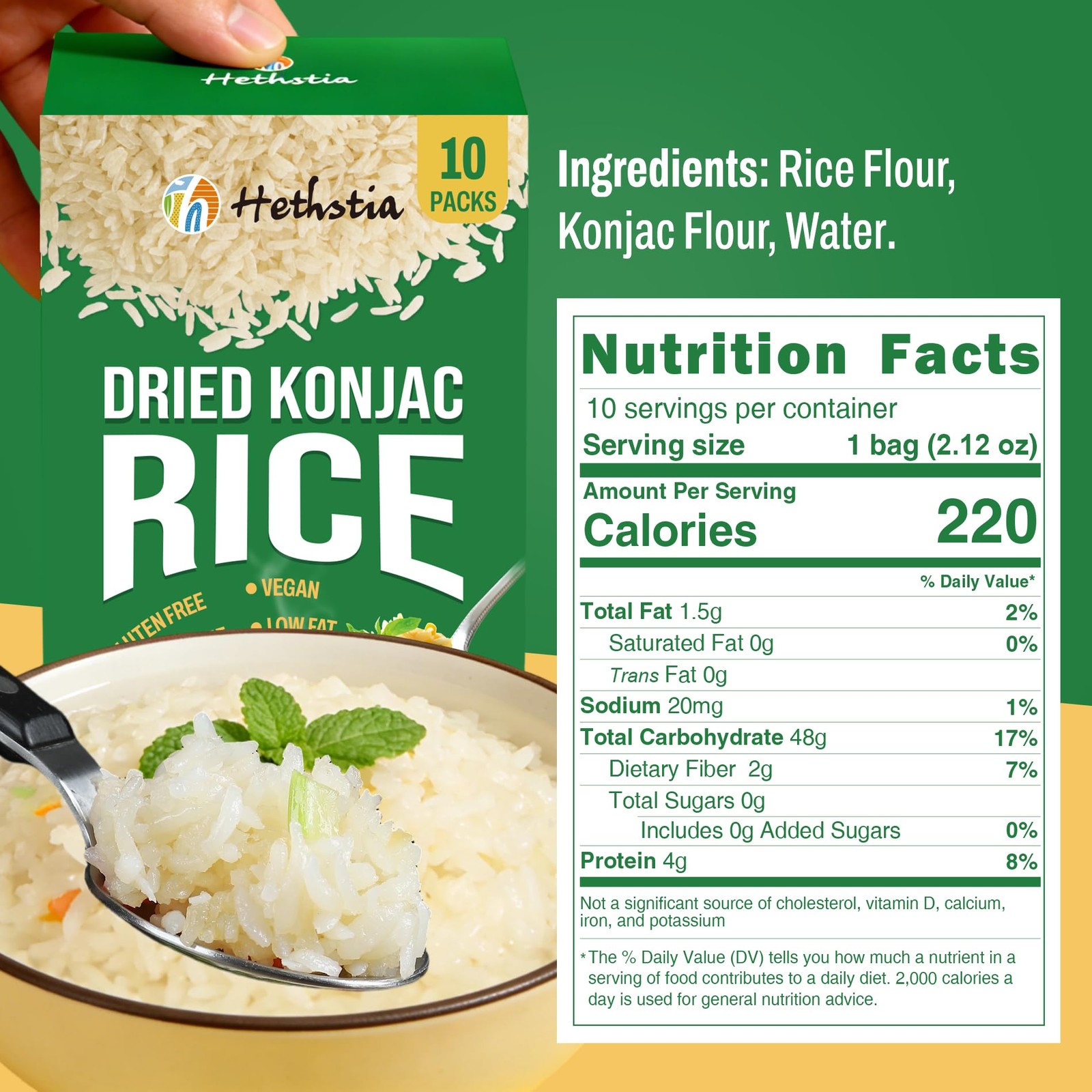 Dried Shirataki Rice, Vegan Konjac Dry Rice, Diet-Friendly Instant Healthy Me…